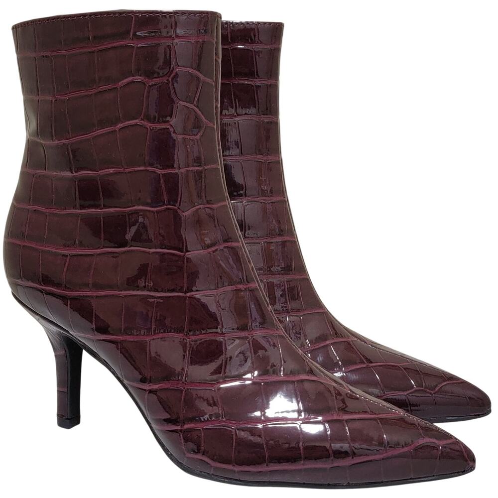 INC INTL Concepts Women Malenee Stiletto Ankle Booties Size US 5.5M Wine Croc